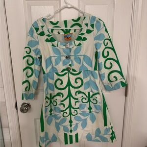 Tory Burch Vintage Style Green and Blue Dress